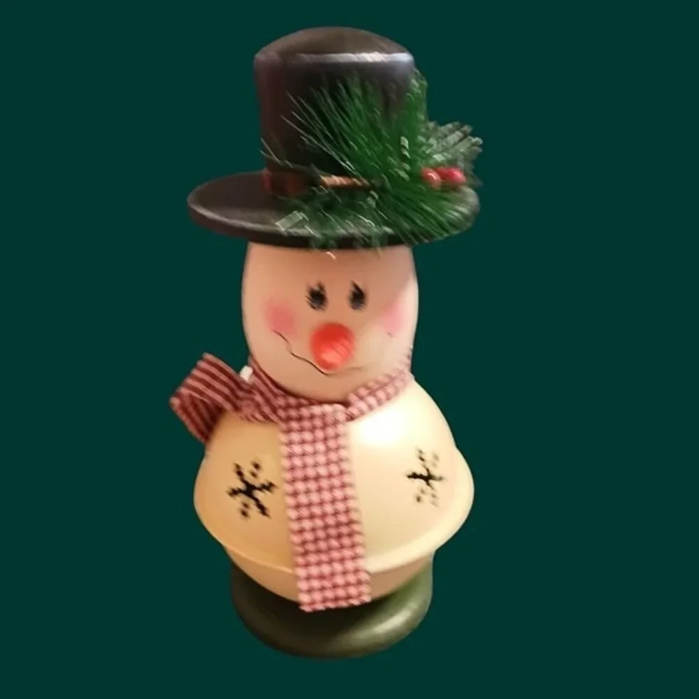 Snowman decorative table  lamp with red plaid scarf & black hat